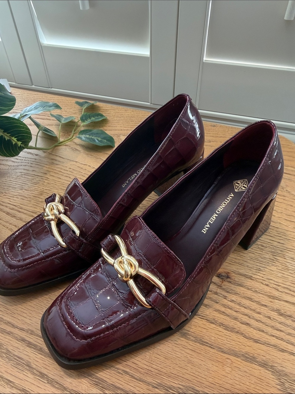 Antonio Melani Maroon Patent Leather Block Heel Loafers size 6